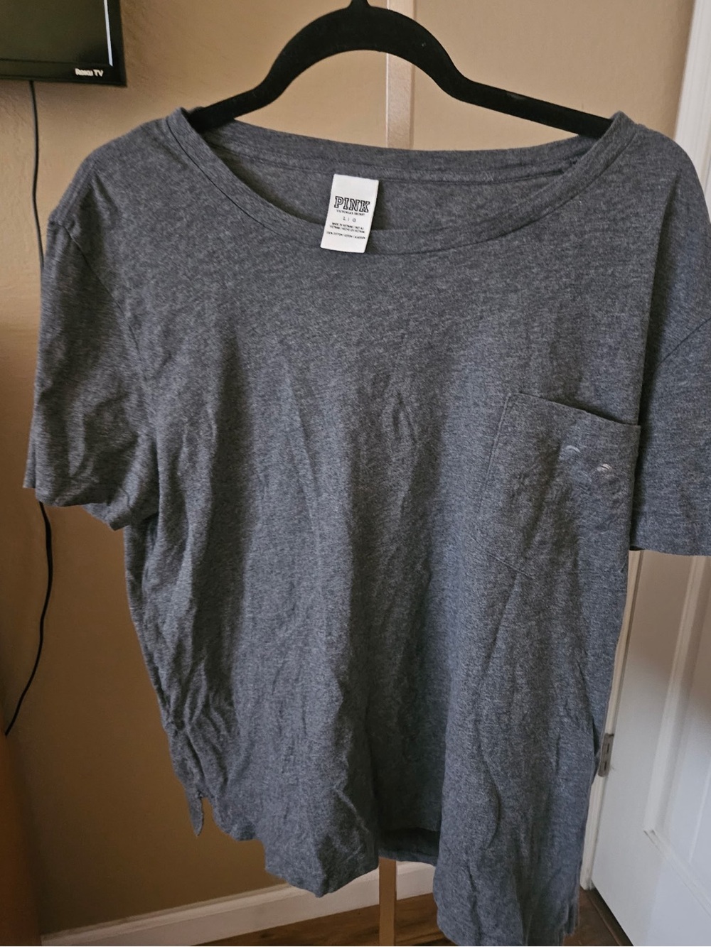 PINK Victoria's Secret Heather Gray Short Sleeve Pocket Tee size L